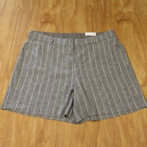 LANE BRYANT Linen Blend Shorts Plus Sz 22 Grey White Gray Stripes Flat Front NWT